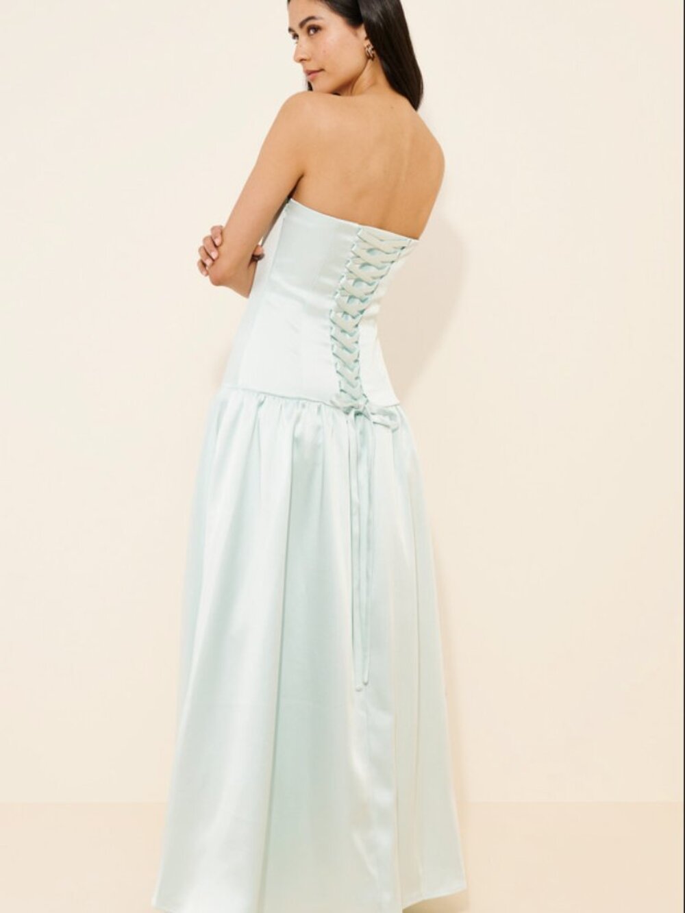 Mare Mare Anna Mint Strapless Drop Waist Stretch Satin Wedding Maxi Dress Size S